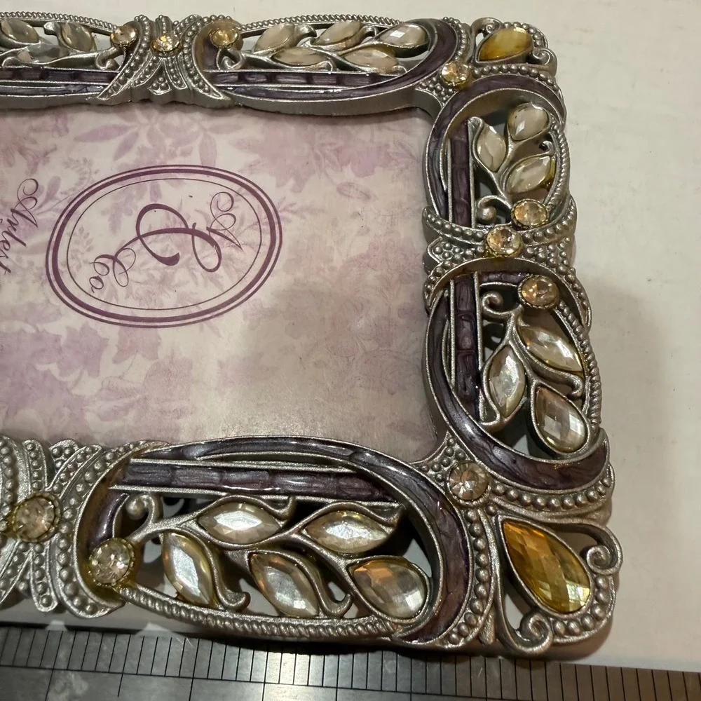 Hollywood Regency Inspired Jeweled Rhinestone 4x6 Picture Frame Ornate Silver